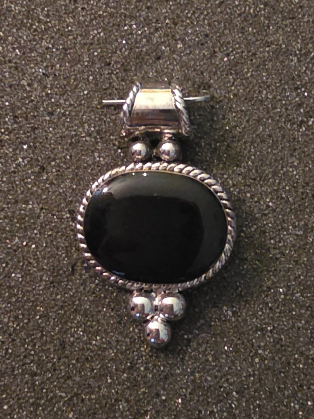 Sterling Silver Black Onyx Oval Pendant Southwest Twisted Rope